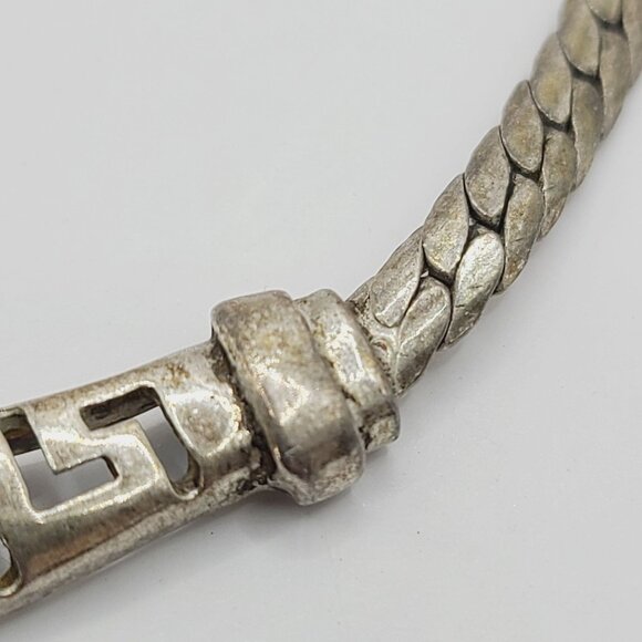 Vtg Sterling Silver Greek Key Design V-Shaped Collar Wishbone Chain Necklace - Picture 7 of 11